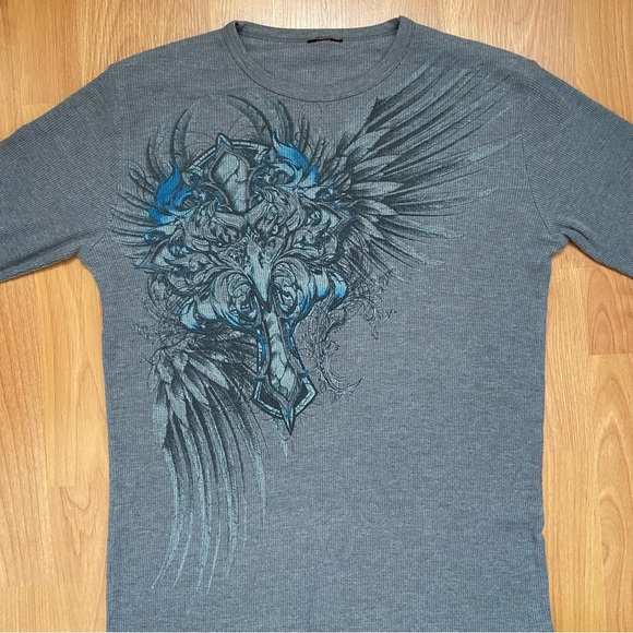 Vintage Men’s Y2K Cross & Eagle Long Sleeve Thermal Size Medium - Picture 5 of 10